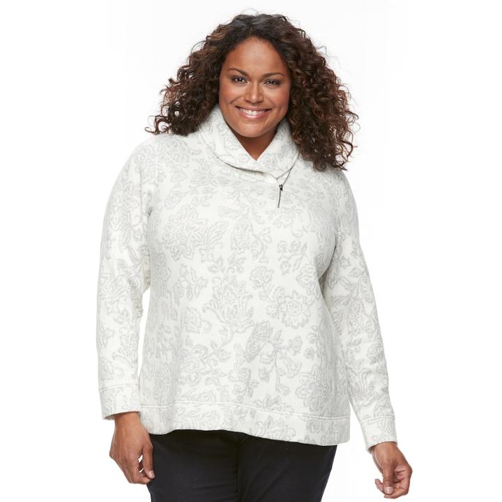 Plus Size Croft & Barrow&reg; Zip Shawl Collar Sweatshirt, Women's, Size: 1xl, Natural
