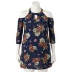 Juniors' Lily Rose Floral Cold-shoulder Dress, Girl's, Size: Large, Blue (navy)