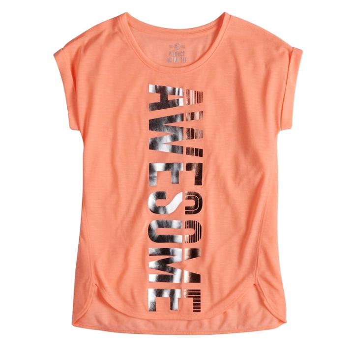 Girls 7-16 So&reg; Easy Roll Cuff Foil Graphic Tee, Size: 7-8, Brt Orange