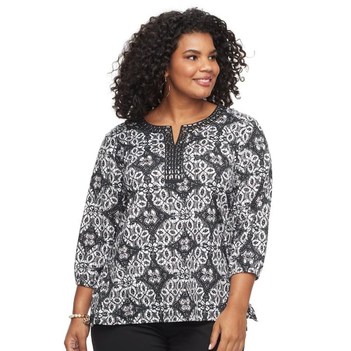 Plus Size Cathy Daniels Print Sequin Top, Women's, Size: 2xl, Black White