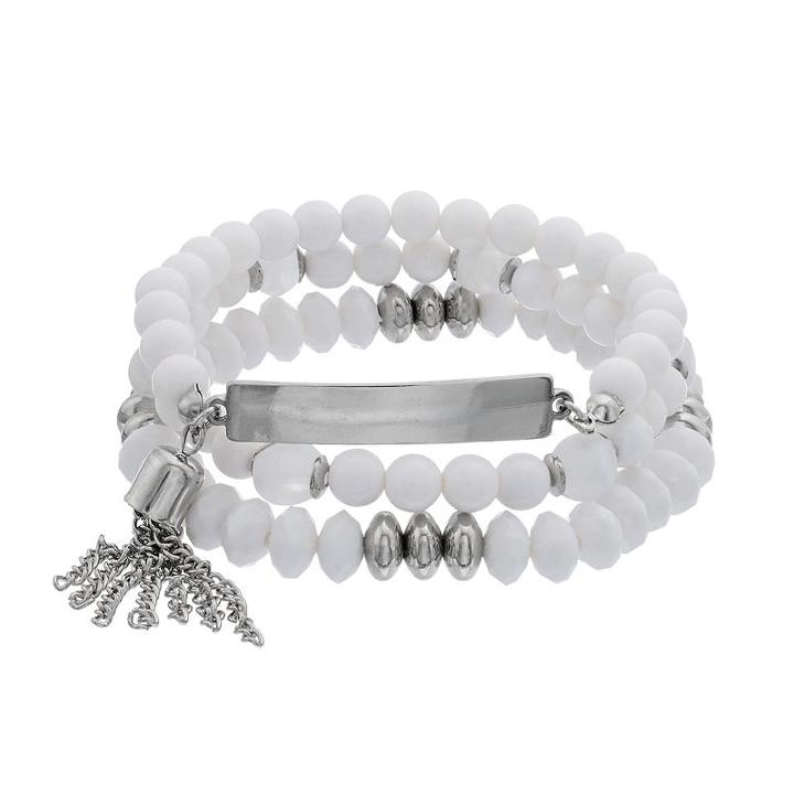 White Beaded Tassel Coil Bracelet, Women's