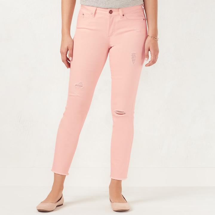 Women's Lc Lauren Conrad Heart Ankle Skinny Jeans, Size: 14, Lt Orange