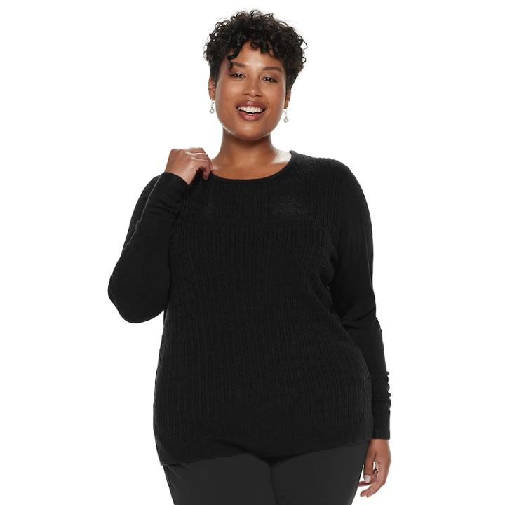 Plus Size Napa Valley Cable-knit Crewneck Sweater, Women's, Size: 3xl, Black