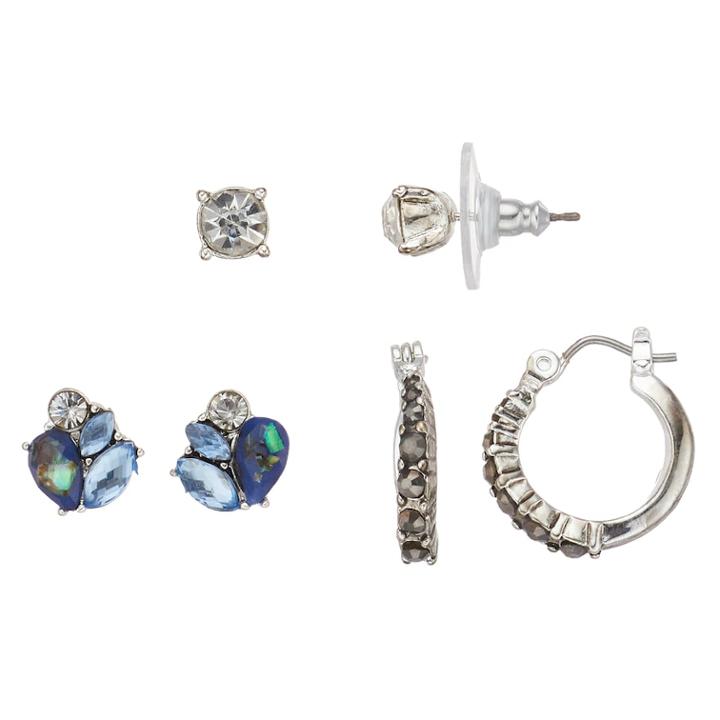 Napier Blue Cluster Stud & Hoop Earring Set, Women's, Multicolor