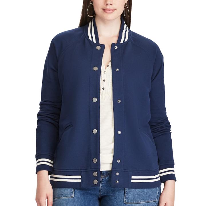 Plus Size Chaps French Terry Baseball Jacket, Women's, Size: 1xl, Blue