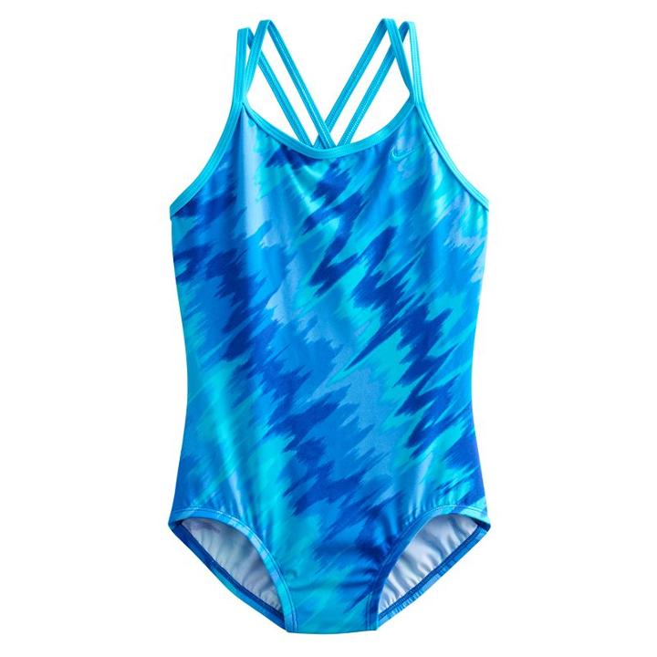 Girls 7-14 Nike Abstract One-piece Swimsuit, Girl's, Size: 14, Blue (navy)