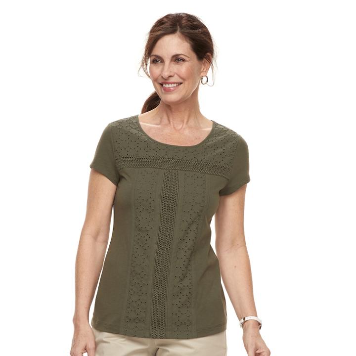 Women's Croft & Barrow&reg; Eyelet Tee, Size: Small, Green