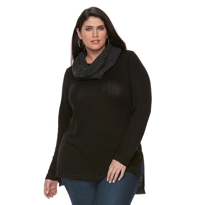 Plus Size Apt. 9&reg; Lurex Crewneck Infinity Scarf Tunic Sweater, Women's, Size: 0x, White Oth