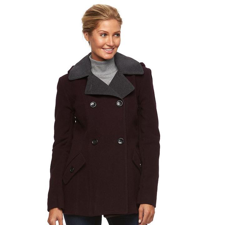 Women's Braetan Two Tone Hooded Peacoat, Size: Large, Purple