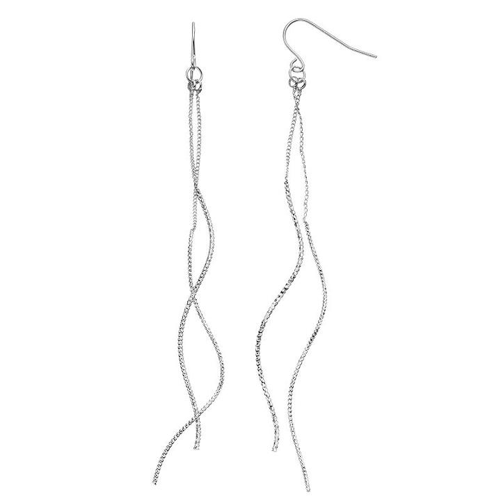 Double Wavy Stick Linear Drop Earrings, Women's, Silver