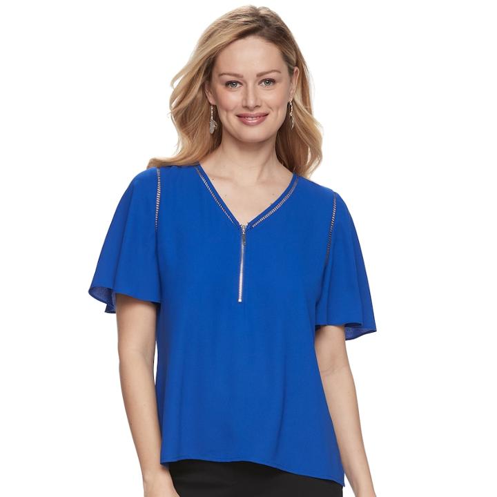 Women's Apt. 9&reg; Zipper Accent Crepe Top, Size: Medium, Med Blue