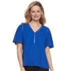 Women's Apt. 9&reg; Zipper Accent Crepe Top, Size: Medium, Med Blue