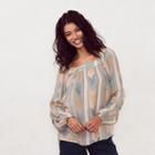 Women's Lc Lauren Conrad Print Pintuck Peasant Top, Size: Xl, White Oth