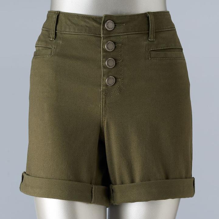 Women's Simply Vera Vera Wang Embroidered Button-fly Shorts, Size: 4, Green