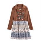 Girls 7-16 Knitworks Moto Jacket, Floral Dress & Necklace Set, Size: 7, Med Brown