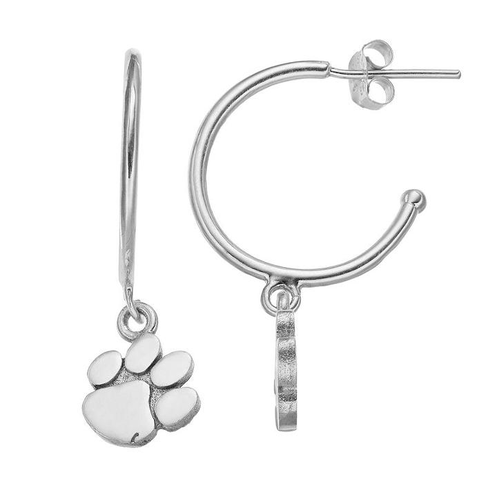 Dayna U Sterling Silver Clemson Tigers Half Hoop Earrings, Women's, Grey