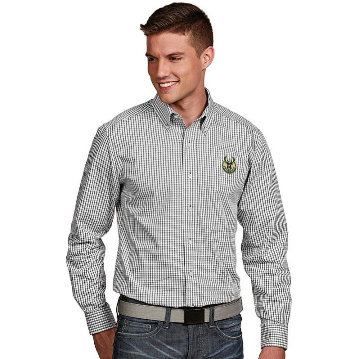 Men's Antigua Milwaukee Bucks Associate Plaid Button-down Shirt, Size: Medium, White Oth