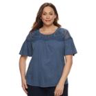 Plus Size Sonoma Goods For Life&trade; Embroidered Yoke Tee, Women's, Size: 2xl, Dark Blue