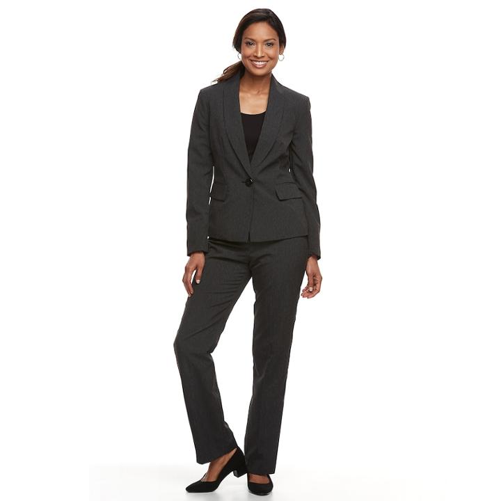 Women's Le Suit Pinstriped Jacket & Pant Suit, Size: 14, Black