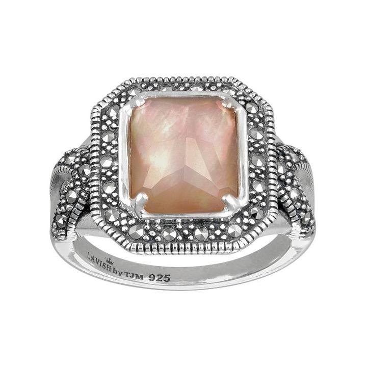 Lavish By Tjm Sterling Silver Mother-of-pearl And Crystal Doublet Ring - Made With Swarovski Marcasite, Women's, Size: 6, Yellow