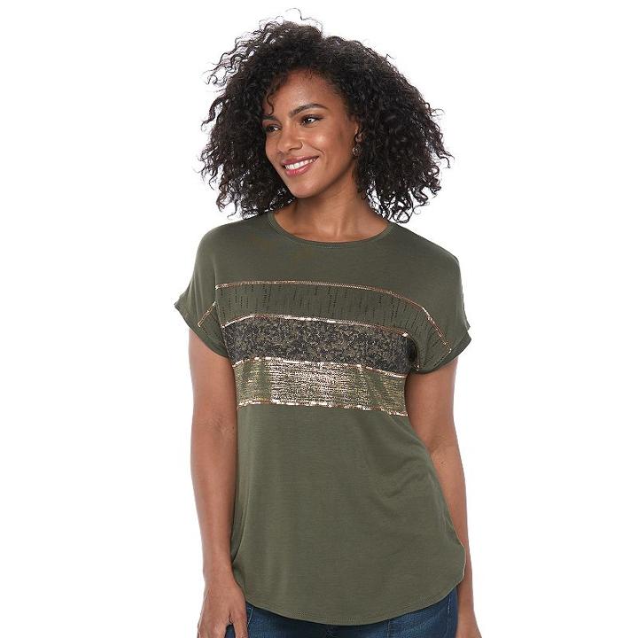 Women's Apt. 9&reg; Embellished Crewneck Tee, Size: Small, Green
