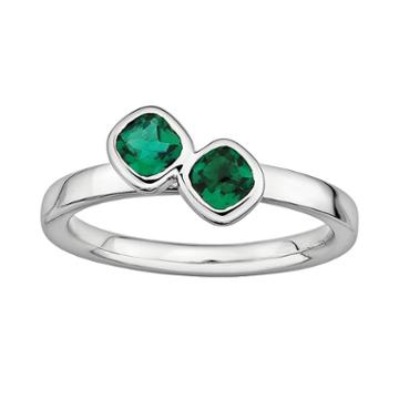 Stacks And Stones Sterling Silver Lab-created Emerald Stack Ring, Women's, Size: 8