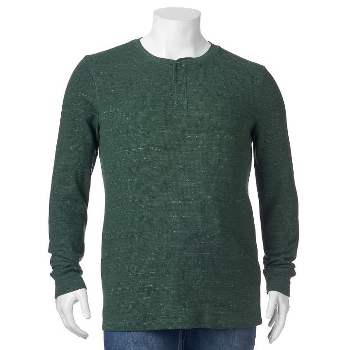 Big & Tall Sonoma Goods For Life&trade; Heathered Thermal Henley, Men's, Size: 3xb, Dark Green
