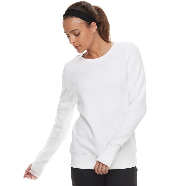 Women's Tek Gear&reg; Crewneck Thumb Hole Sweatshirt, Size: Small, White