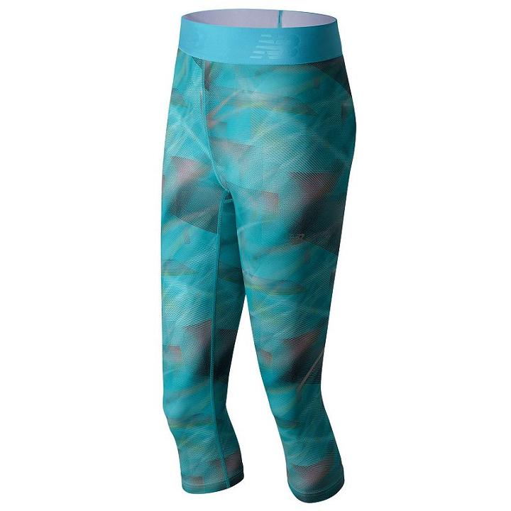 Women's New Balance Accelerate Printed Performance Capri Leggings, Size: Large, Green Oth
