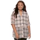 Juniors' Plus Size Candies&reg; Plaid Mixed Media Shirt, Teens, Size: 3xl, Brt Pink