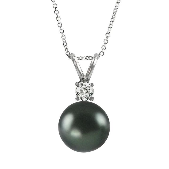 18k White Gold Tahitian Cultured Pearl Pendant, Women's, Size: 18, Black