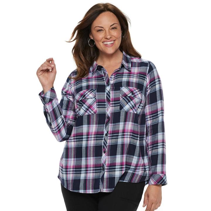 Plus Size Croft & Barrow&reg; Classic Soft Button-down Shirt, Women's, Size: 4xl, Dark Blue