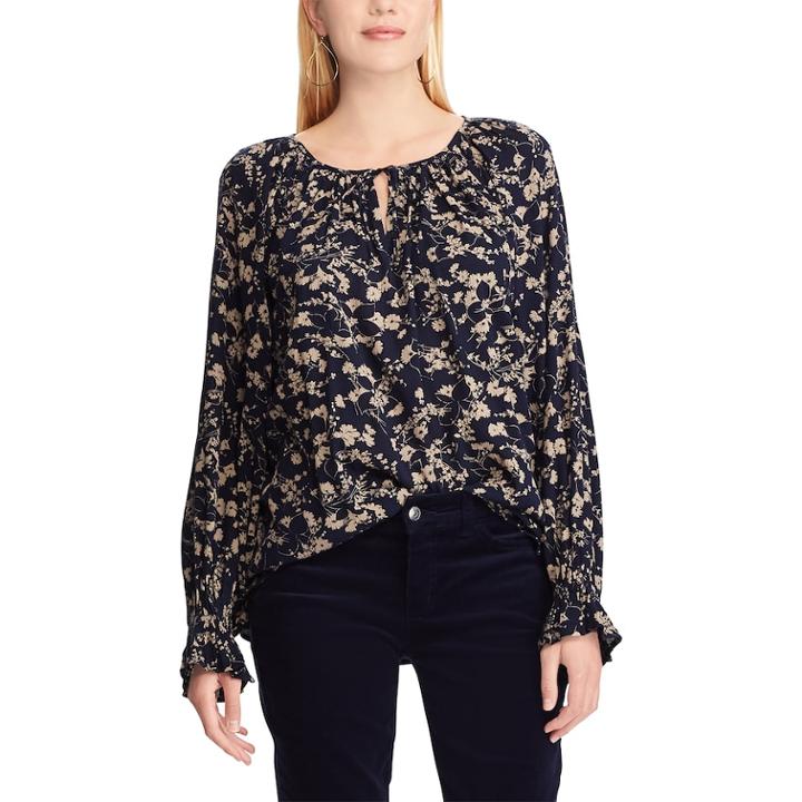 Women's Chaps Print Peasant Top, Size: Xs, Blue