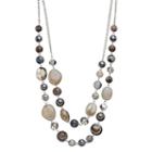 Gray Beaded Double Strand Necklace, Women's, Grey