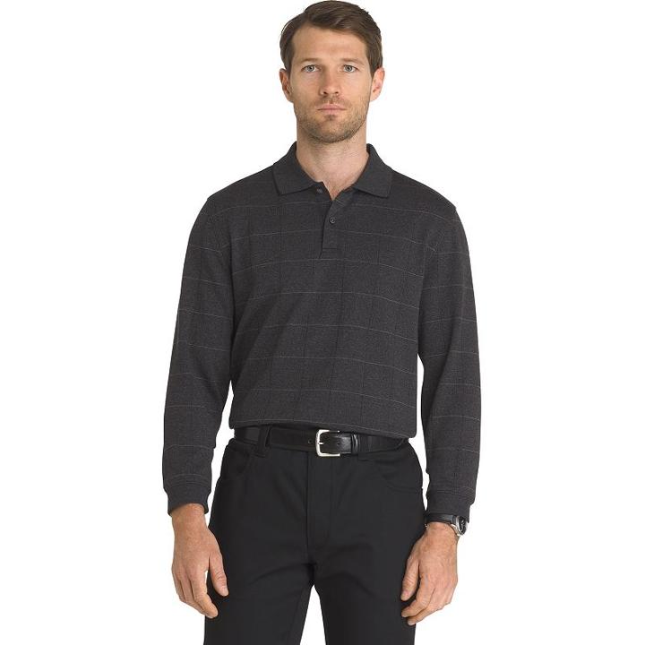 Men's Van Heusen Jaspe Classic-fit Windowpane Stretch Polo, Size: Xl, Black