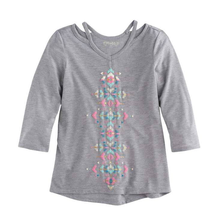 Girls 7-16 Mudd&reg; 3/4-sleeve Cutout Printed Tee, Size: 7-8, Grey