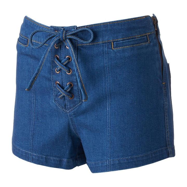 Juniors' Mudd&reg; Lace-up Denim Shortie Shorts, Girl's, Size: 1, Blue Other