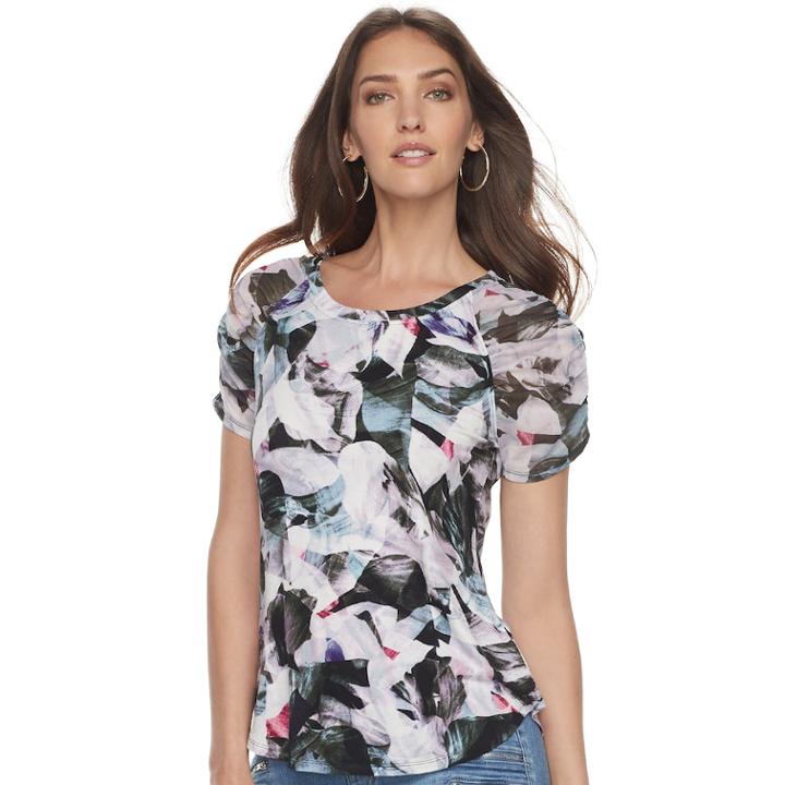 Women's Jennifer Lopez Mesh-sleeve Scoopneck Tee, Size: Xs, Green