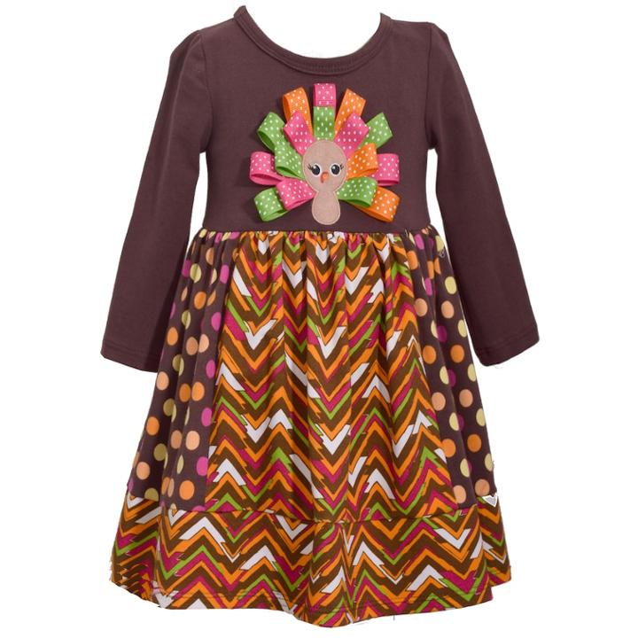 Girls 7-16 Bonnie Jean Turkey Applique Dress, Size: 8, Brown