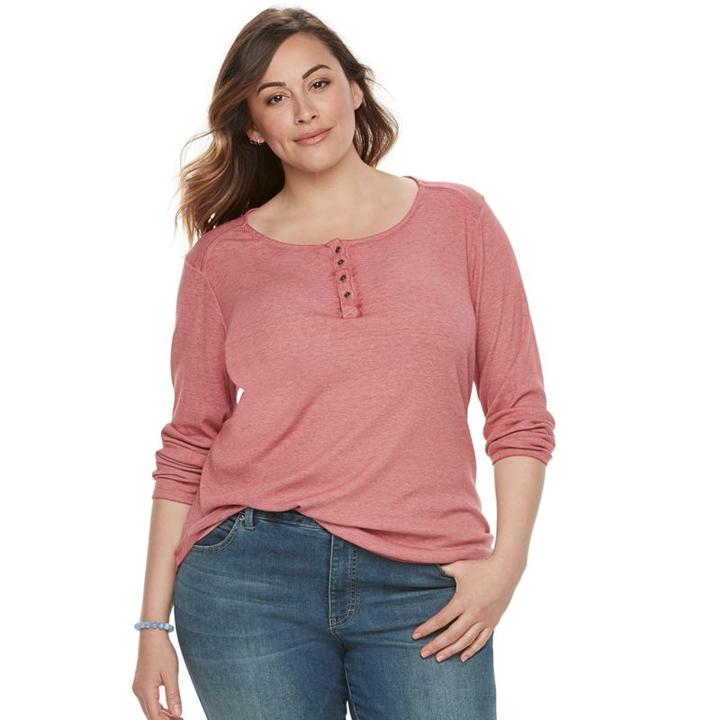 Sonoma Goods For Life, Plus Size &trade; Ribbed Utility Henley, Women's, Size: 3xl, Light Red