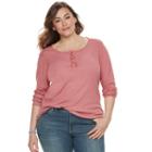 Sonoma Goods For Life, Plus Size &trade; Ribbed Utility Henley, Women's, Size: 3xl, Light Red
