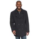 Men's Am Studio By Andrew Marc Double-breasted Wool-blend Peacoat With Bib, Size: Large, Dark Blue