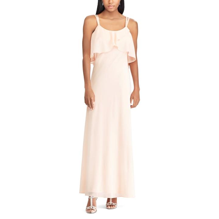 Women's Chaps Ruffle Overlay Strappy Evening Dress, Size: 16, Pink