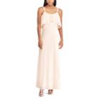 Women's Chaps Ruffle Overlay Strappy Evening Dress, Size: 16, Pink
