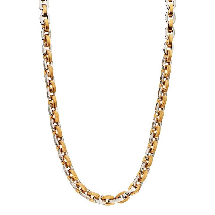 Men's Two Tone Stainless Steel Horseshoe Chain Necklace, Yellow