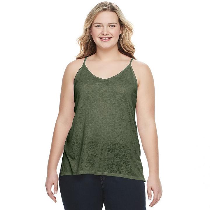 Juniors' Plus Size Mudd&reg; Double V-neck Camisole, Girl's, Size: 3xl, Med Green