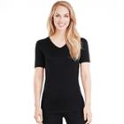 Women's Cuddl Duds Softwear Lace Trim Tee, Size: Small, Black