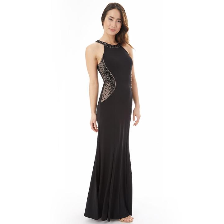 Juniors' Iz Byer Beaded Halter Maxi Prom Dress, Teens, Size: 11, Black