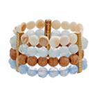 Wooden & Blue Bead Multi Row Stretch Bracelet, Women's, Blue Other