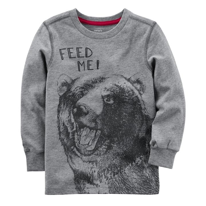 Boys 4-8 Carter's Bear Feed Me Long Sleeve Top, Size: 5, Light Grey